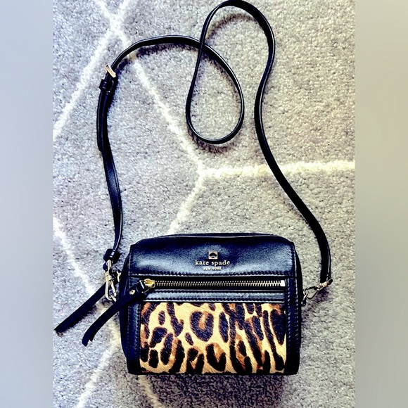 Handbags - ♠️ Kate Spade ♠️ Black Leather and Calf Hair Leopard Crossbody Bag